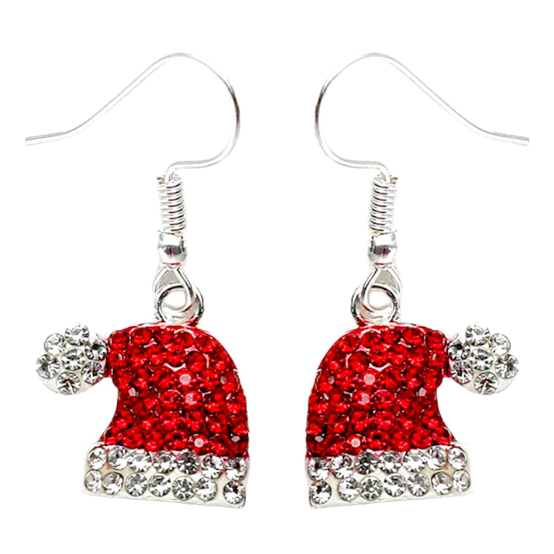 Christmas Jewelry Crystal Rhinestone Hat Dangle Charm Earrings - jenshomeandgardendecor