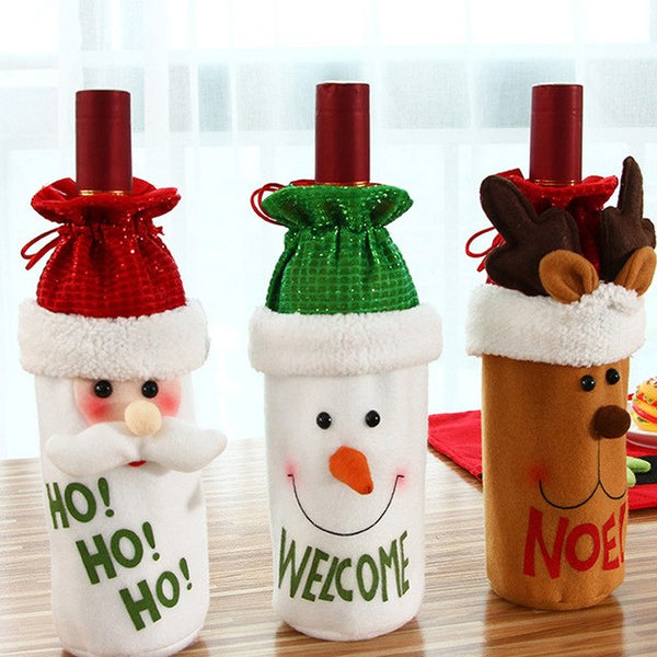 1PC Cute Christmas Red Wine Bottle Cover Bags - jenshomeandgardendecor