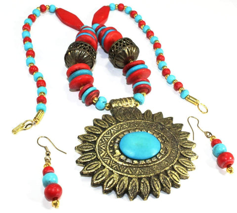 Flower Medallion Boho Necklace & Earrings Set - jenshomeandgardendecor