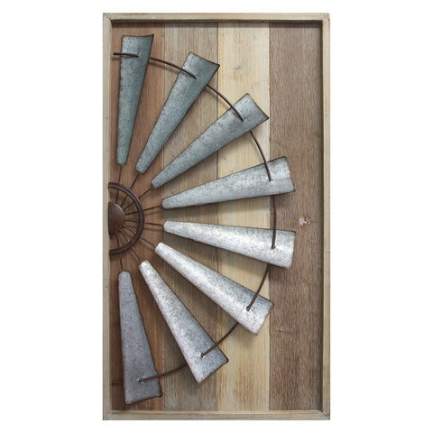 Antique Farmhouse Wood and Metal Windmill Wall Decor - jenshomeandgardendecor