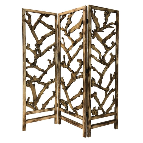 Rustic Earthy Wood Root Three Panel Room Divider Screen - jenshomeandgardendecor