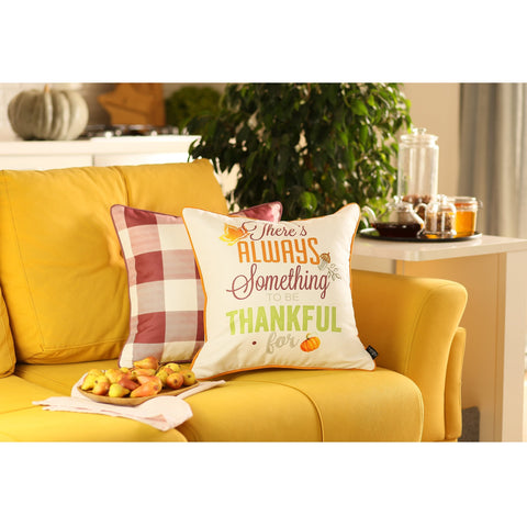 Set of 2 18inches Fall Thanksgiving Gingham Throw Pillow Cover - jenshomeandgardendecor