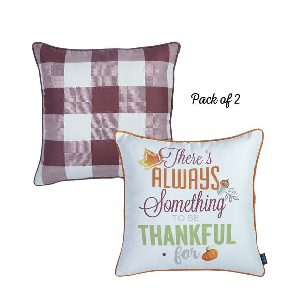 Set of 2 18inches Fall Thanksgiving Gingham Throw Pillow Cover - jenshomeandgardendecor