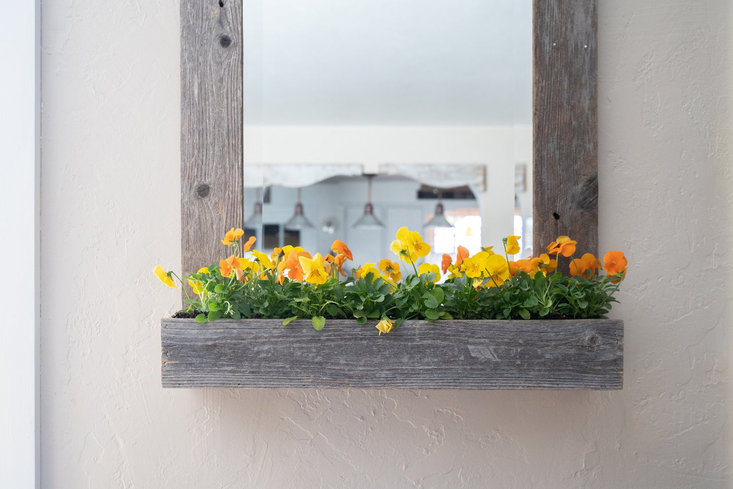 Rustic Weathered Gray Reclaimed Wood Plank Mirror with Shelf - jenshomeandgardendecor