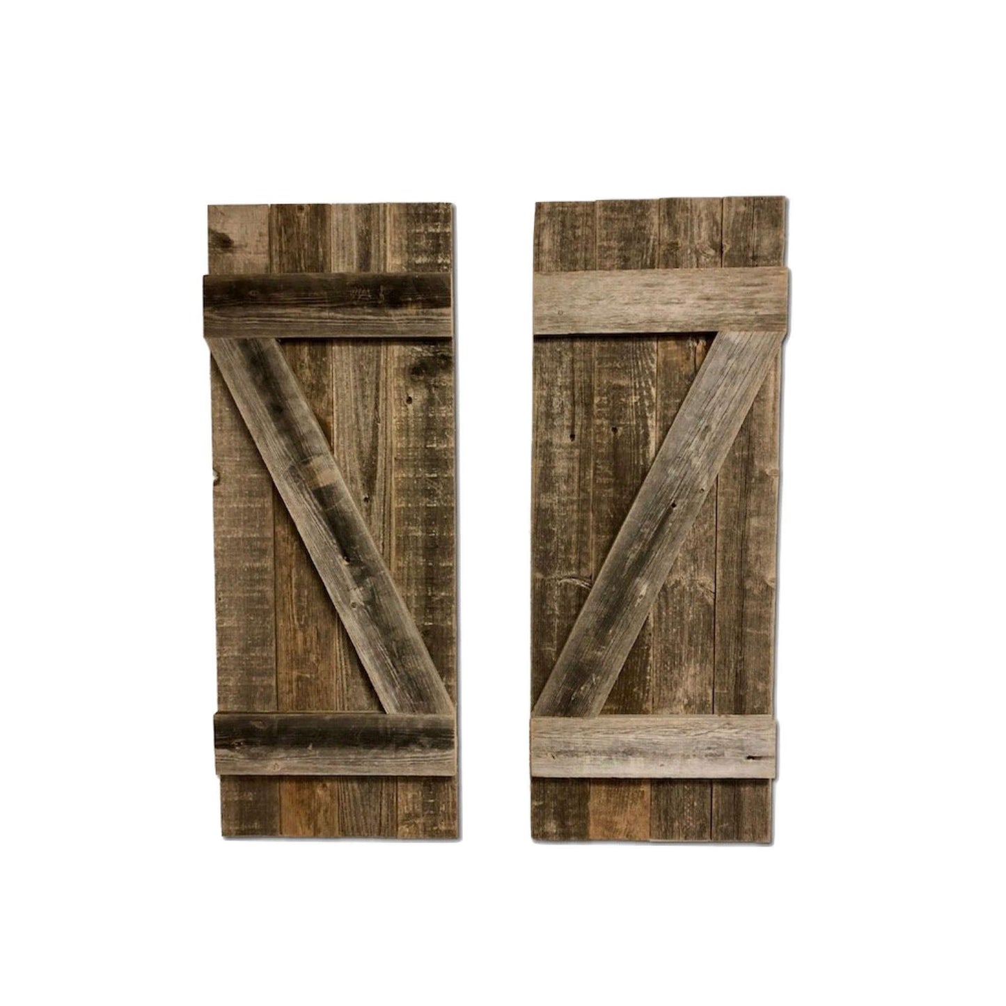 Set of 2 Rustic Natural Weathered Grey Wood Window Shutters - jenshomeandgardendecor