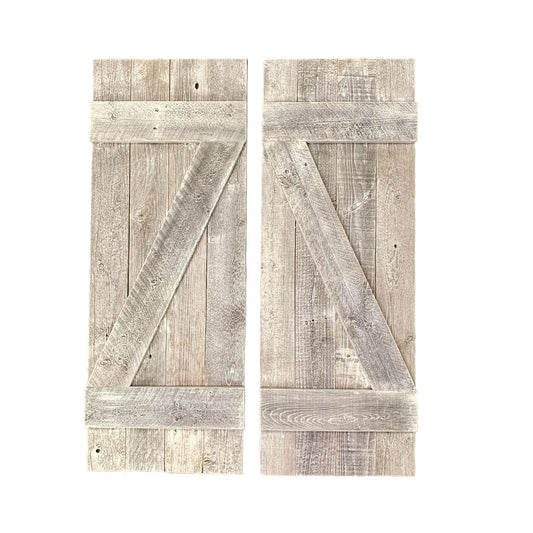 Set of Two Rustic Weathered Grey Wood Decorative Window Shutters - jenshomeandgardendecor