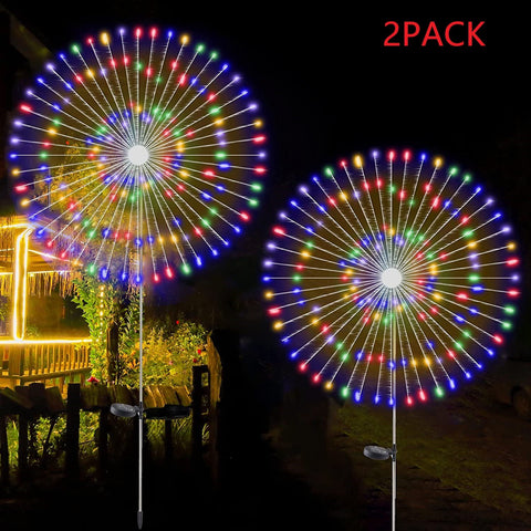 2PCS Solar Fireworks Lamps 90 LED Multi-Color Outdoor Christmas Lights - jenshomeandgardendecor