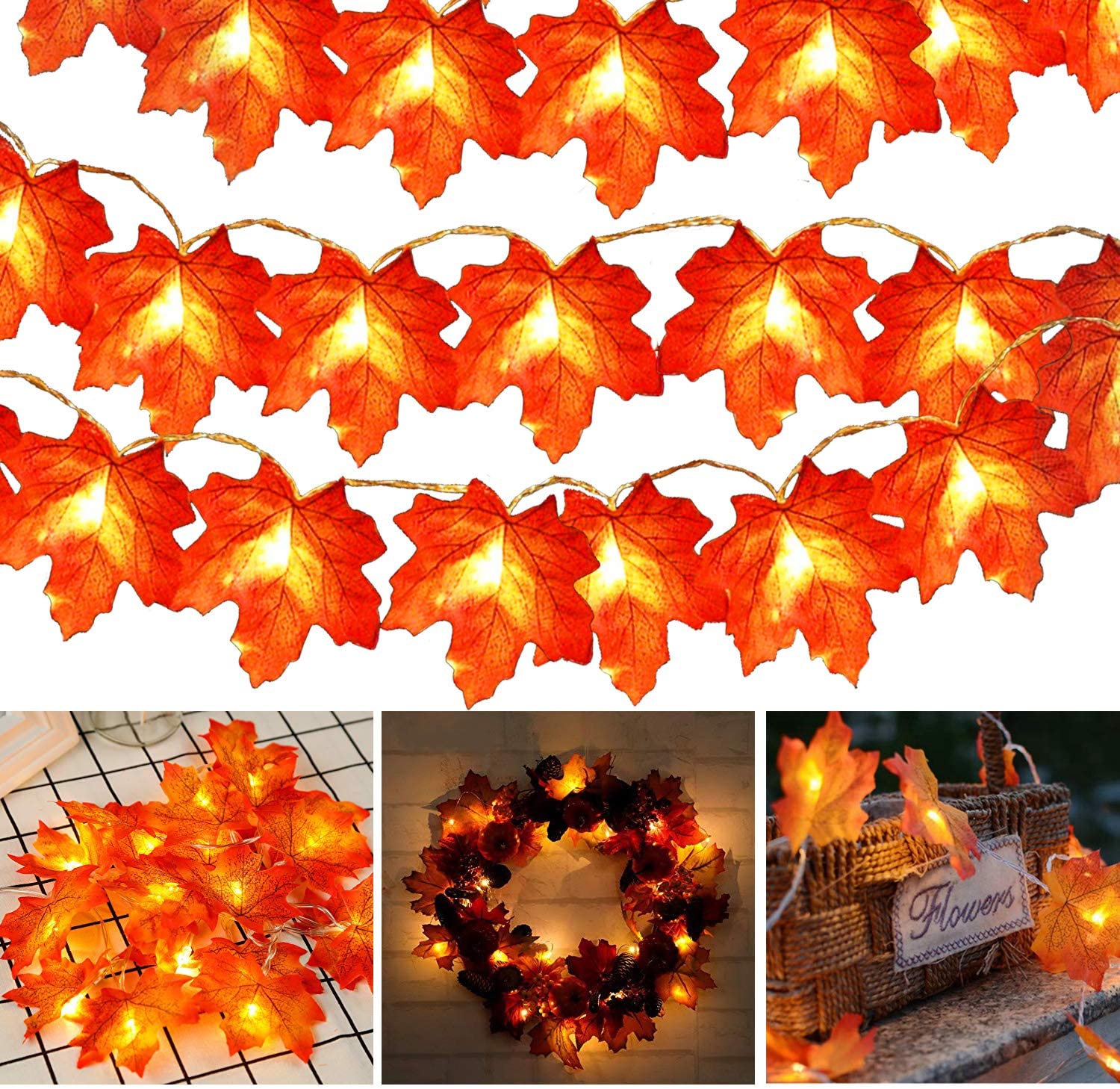 10Ft Maple Leaf String Lights - jenshomeandgardendecor