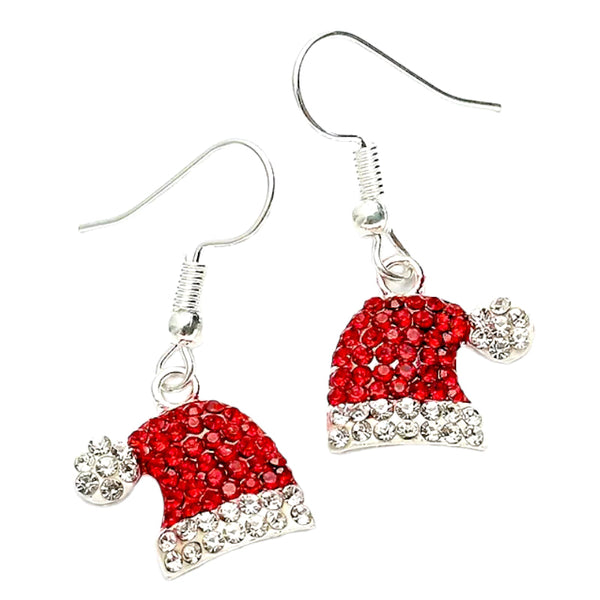 Christmas Jewelry Crystal Rhinestone Hat Dangle Charm Earrings - jenshomeandgardendecor