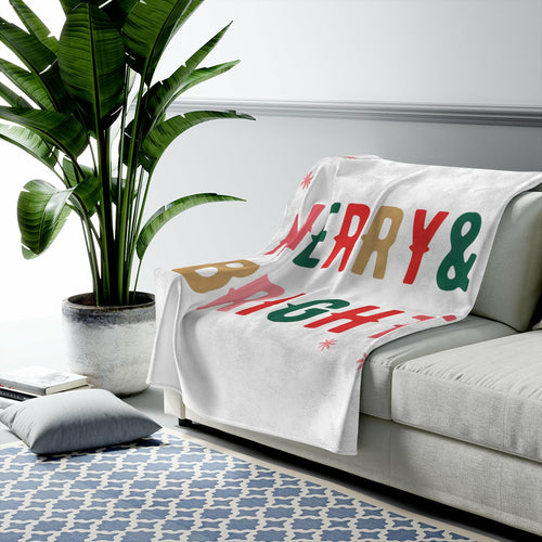 Christmas Holiday Merry & Bright Plush Blanket Throw - jenshomeandgardendecor