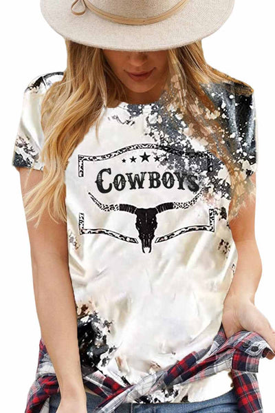 Gray Western Cow Horn Graphic Tee - jenshomeandgardendecor