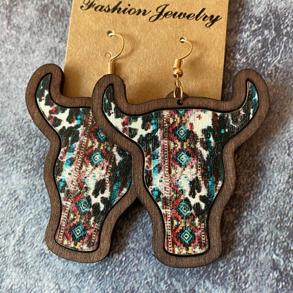 Wooden Cow head Earrings - jenshomeandgardendecor