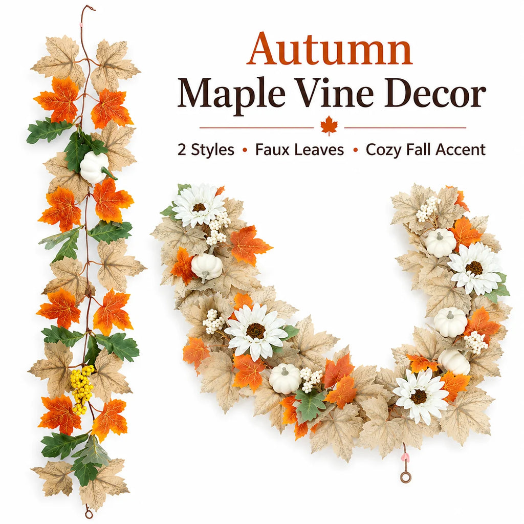 Cozy Fall Artificial Maple Leaf Garland 2 Styles