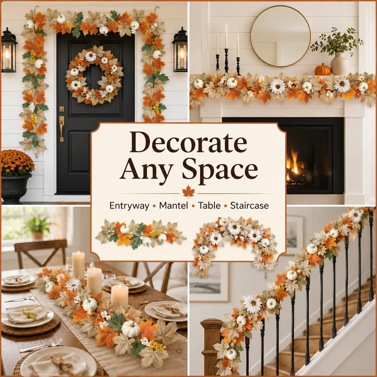 Cozy Fall Artificial Maple Leaf Garland 2 Styles