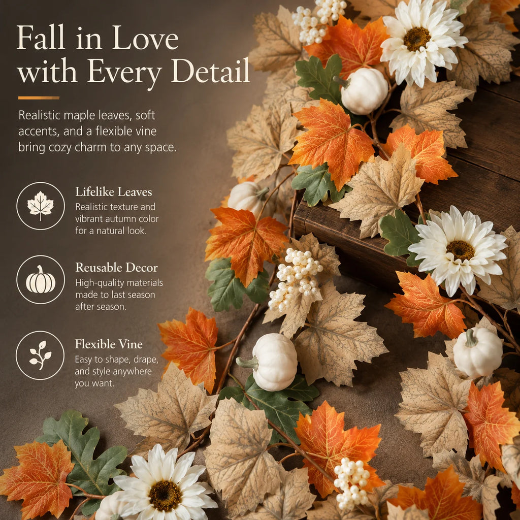 Cozy Fall Artificial Maple Leaf Garland 2 Styles