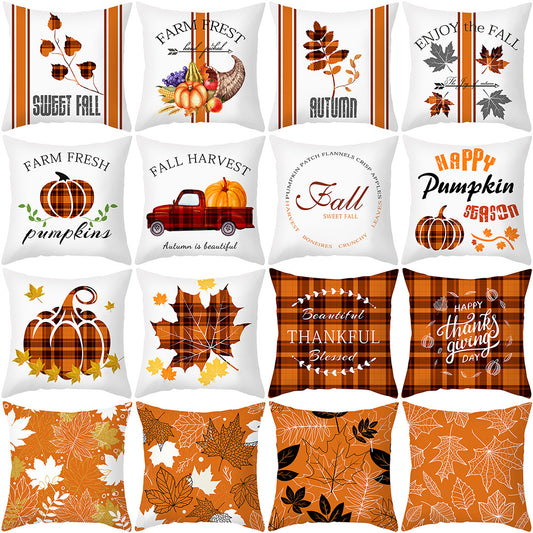 Autumn Maple Leaf Pumpkin Pillowcase 45*45cm Fall Home Decor Grateful - jenshomeandgardendecor