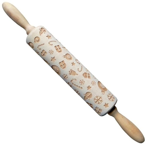 Christmas Rolling Pin Wooden Christmas Embossing - jenshomeandgardendecor