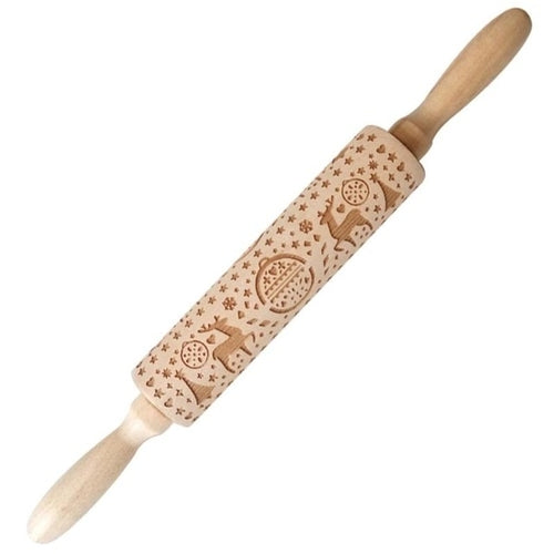 Christmas Rolling Pin Wooden Christmas Embossing - jenshomeandgardendecor