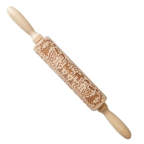 Christmas Rolling Pin Wooden Christmas Embossing - jenshomeandgardendecor