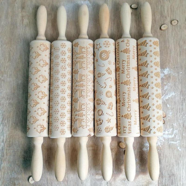 Christmas Rolling Pin Wooden Christmas Embossing - jenshomeandgardendecor