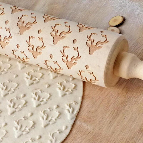 Christmas Rolling Pin Wooden Christmas Embossing - jenshomeandgardendecor