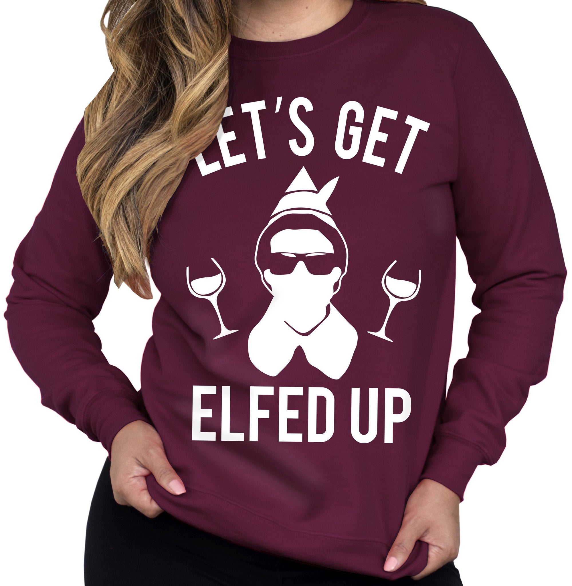 Let's Get Elfed Up Christmas Wine Crew Neck - jenshomeandgardendecor