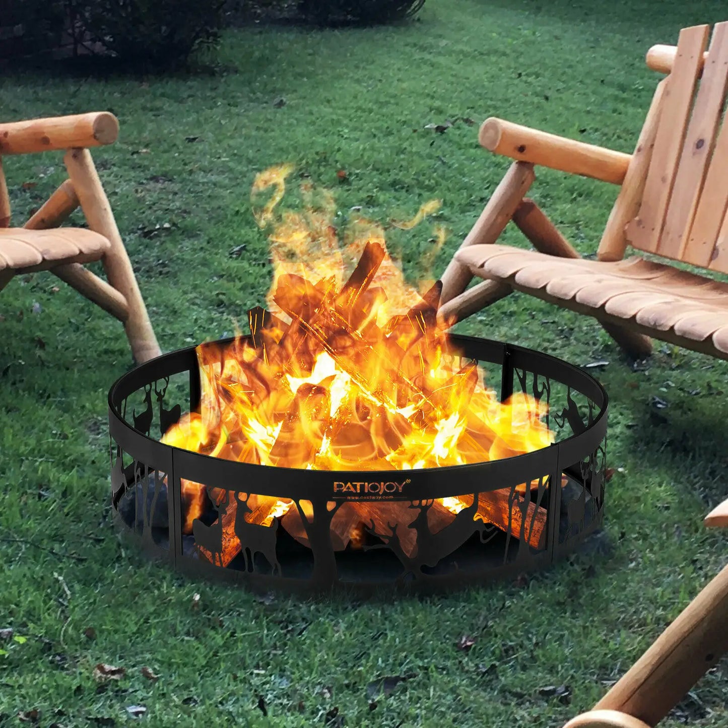 Metal Fire Pit Ring Deer w/Extra Poker - jenshomeandgardendecor