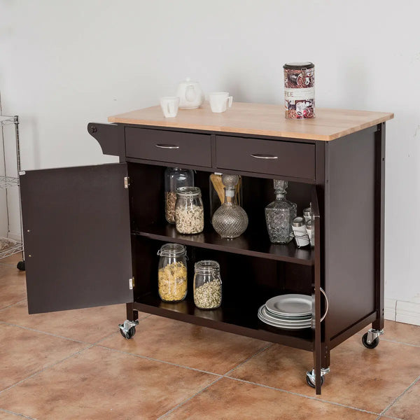 Rolling Kitchen Cart Island Wood Top Storage Trolley - jenshomeandgardendecor