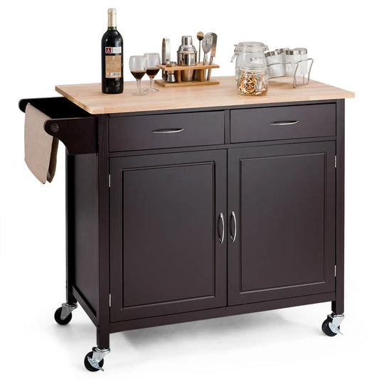 Rolling Kitchen Cart Island Wood Top Storage Trolley - jenshomeandgardendecor