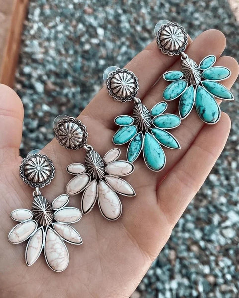 Flower Drop Turquoise Earrings - jenshomeandgardendecor