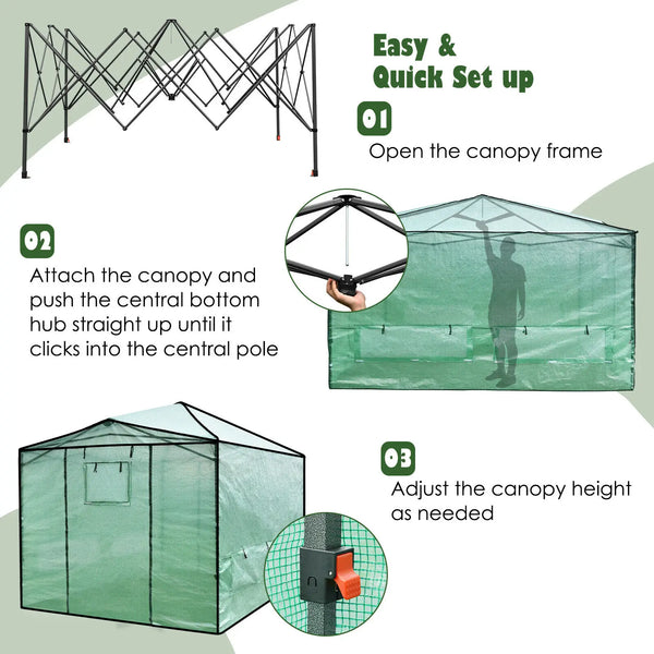 Portable Walk-in Greenhouse Pop-up Folding Gardening w/Window - jenshomeandgardendecor