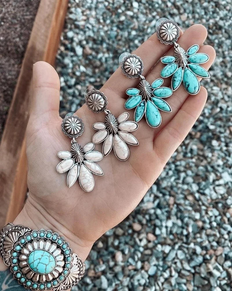 Flower Drop Turquoise Earrings - jenshomeandgardendecor