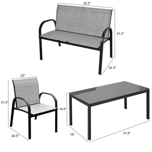 4 PCS Patio Furniture Set Sofa Coffee Table Steel Frame - jenshomeandgardendecor