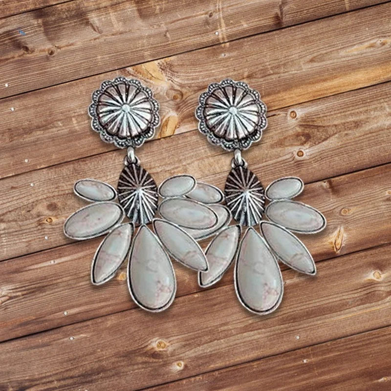 Flower Drop Turquoise Earrings - jenshomeandgardendecor