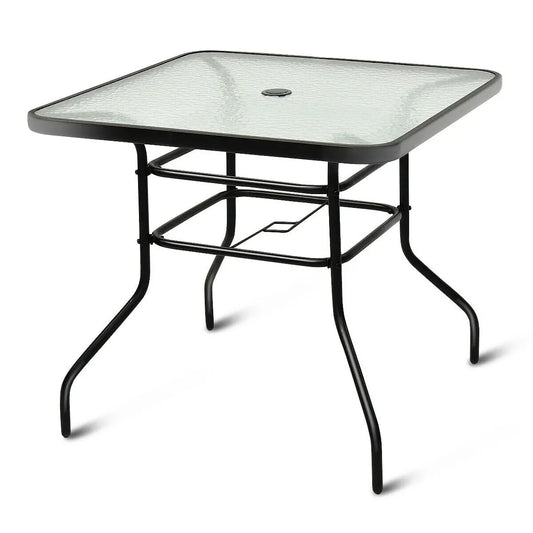 Patio Square Table Tempered Glass Steel Frame - jenshomeandgardendecor