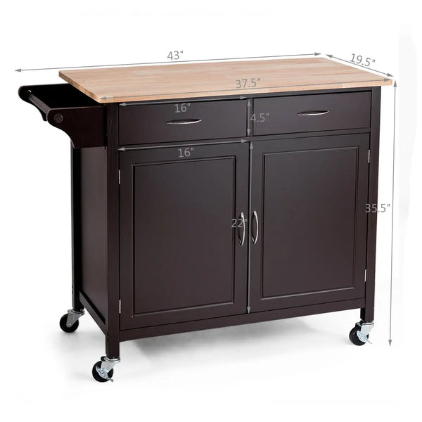 Rolling Kitchen Cart Island Wood Top Storage Trolley - jenshomeandgardendecor