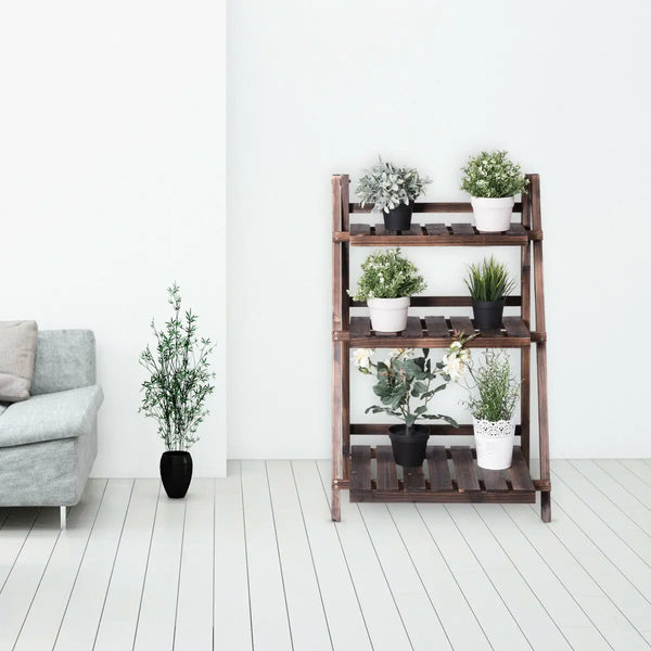 3 Tier Outdoor Wood Design Flower Pot Shelf - jenshomeandgardendecor