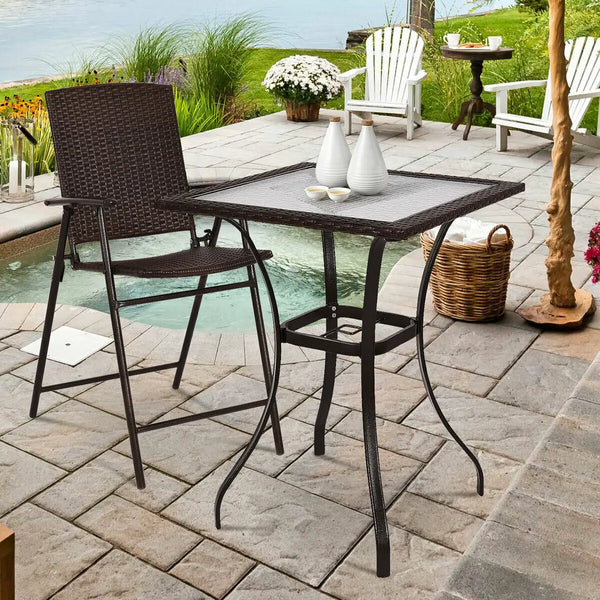 Outdoor Patio Rattan Wicker Bar Square Table Glass Top - jenshomeandgardendecor