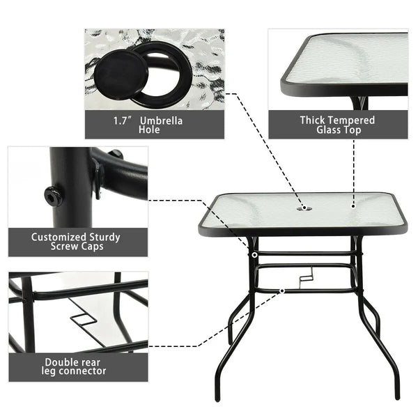 Patio Square Table Tempered Glass Steel Frame - jenshomeandgardendecor