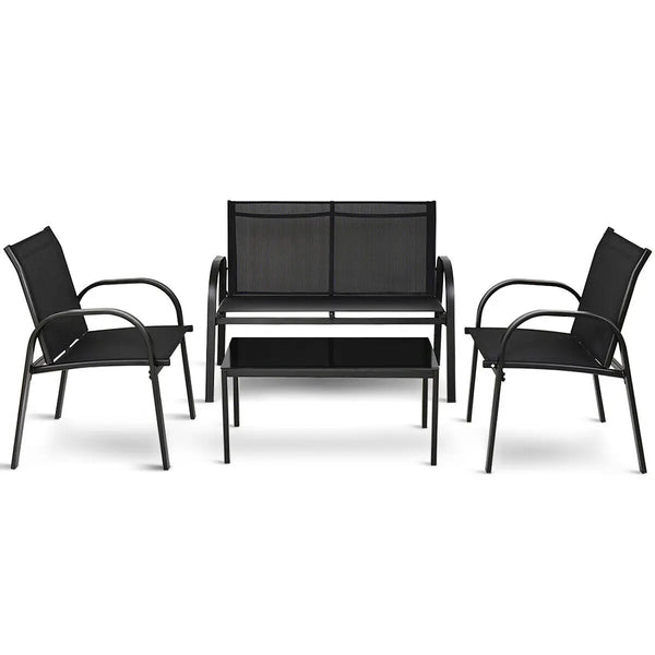 4 PCS Patio Furniture Set Sofa Coffee Table Steel Frame - jenshomeandgardendecor