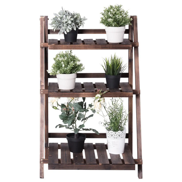 3 Tier Outdoor Wood Design Flower Pot Shelf - jenshomeandgardendecor