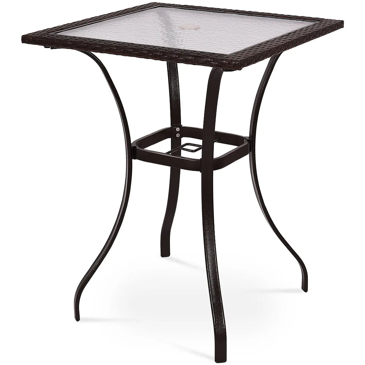 Outdoor Patio Rattan Wicker Bar Square Table Glass Top - jenshomeandgardendecor