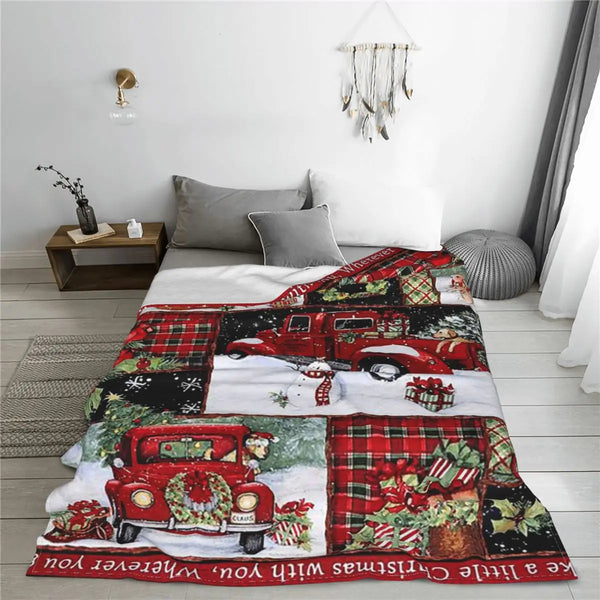 Christmas Red Truck Flannel Blankets