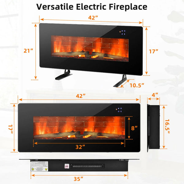 Electric Fireplace Wall Mounted Freestanding Heater Remote Control 1500W - jenshomeandgardendecor