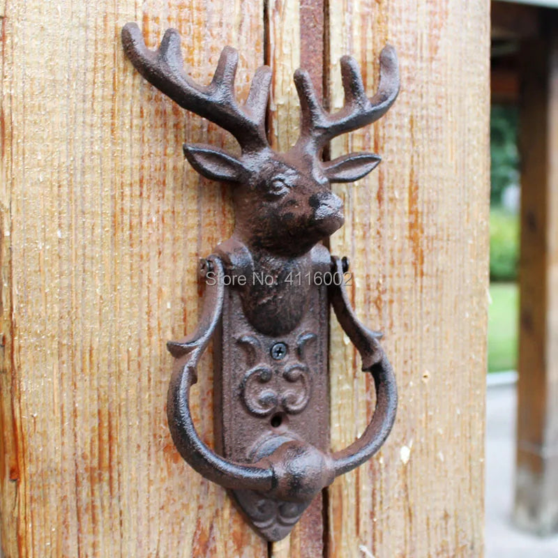 2 Pieces Rustic Cast Iron Stag Door Knocker