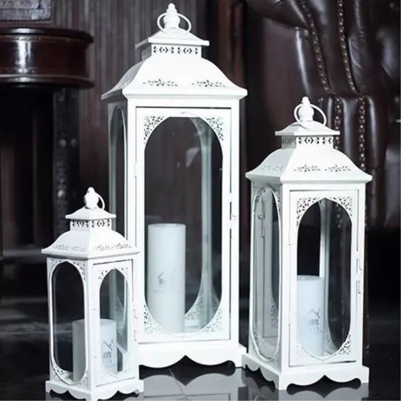 European Wrought Iron Candlestick Lantern Retro Wedding Prop Pre-function Area Decoration Handmade Metal Tealight Holder