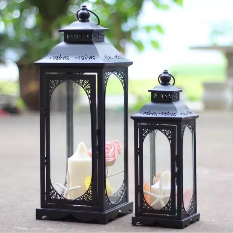 European Wrought Iron Candlestick Lantern Retro Wedding Prop Pre-function Area Decoration Handmade Metal Tealight Holder
