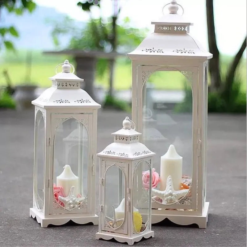 European Wrought Iron Candlestick Lantern Retro Wedding Prop Pre-function Area Decoration Handmade Metal Tealight Holder
