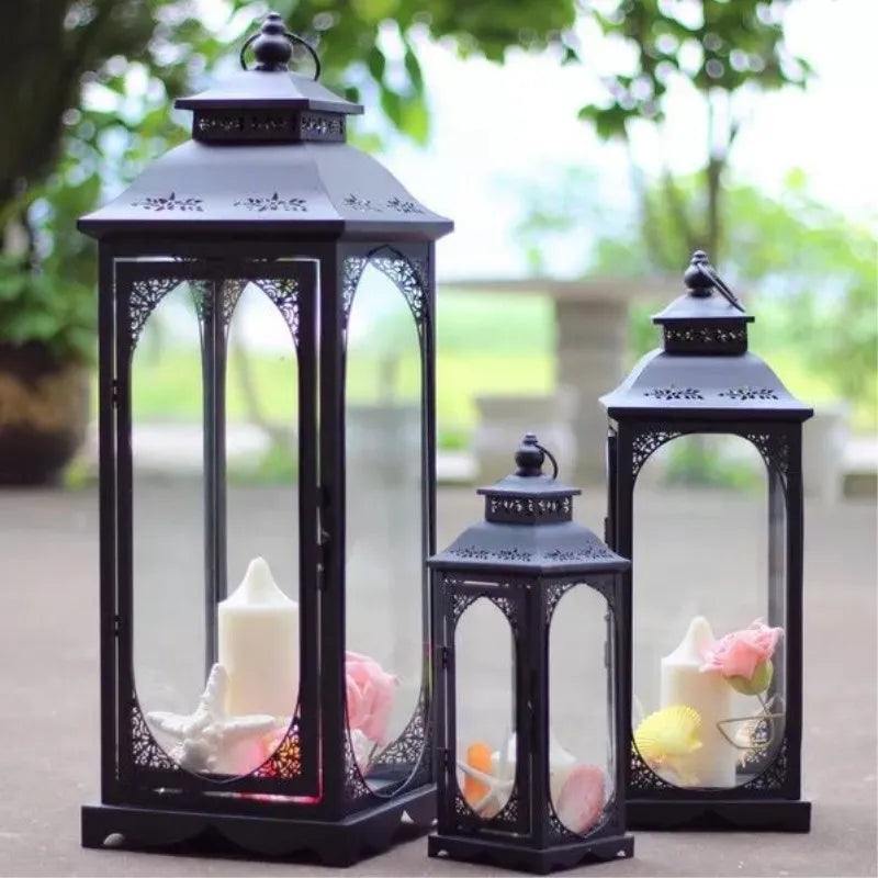 European Wrought Iron Candlestick Lantern Retro Wedding Prop Pre-function Area Decoration Handmade Metal Tealight Holder