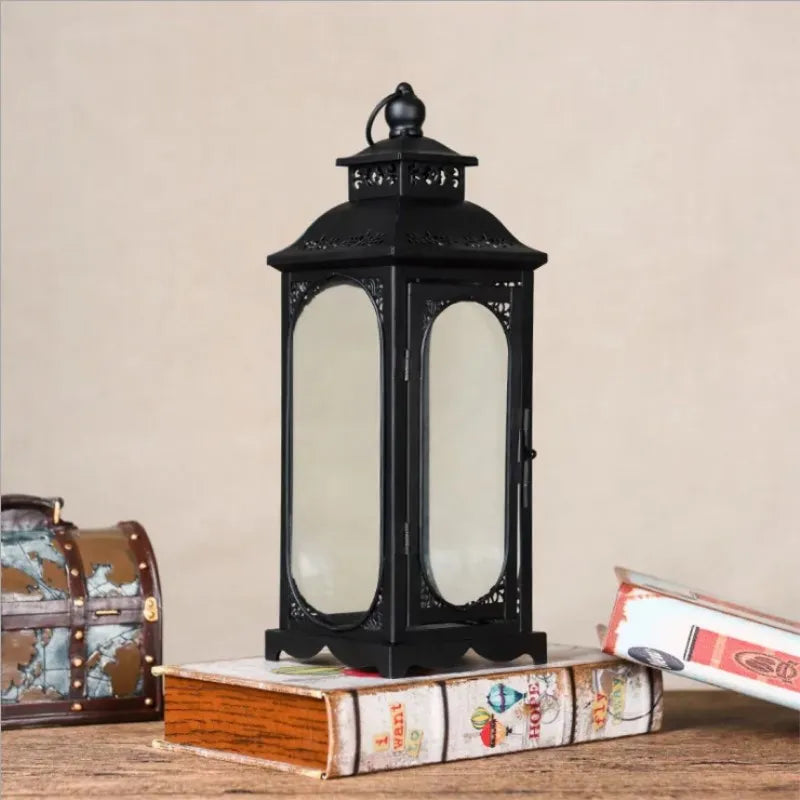 European Wrought Iron Candlestick Lantern Retro Wedding Prop Pre-function Area Decoration Handmade Metal Tealight Holder